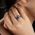 Personalized Dainty Crown Heart Birthstone Ring with Engraved Name and Shiny Zircon Birthday Anniversary Gift for Women
