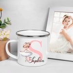 Personalized Cartoon Ballerina Dance Girl 12oz Colored Rim Enamel Cup with Initial and Name Birthday Gift for Girls Ballet Lovers