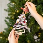 Personalized Coquette Bow Christmas Book Tree Wooden Money Holder Hanging Ornament with Name Christmas Tree Decor Party Gift for Family Friend