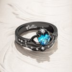 Personalized Dainty Crown Heart Birthstone Ring with Engraved Name and Shiny Zircon Birthday Anniversary Gift for Women