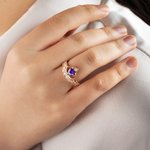 Personalized Dainty Crown Heart Birthstone Ring with Engraved Name and Shiny Zircon Birthday Anniversary Gift for Women