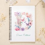 Henkilökohtainen söpö kukka perhonen kirje A5 Spiral Notebook nimi Initial 120 arkkia Syntymäpäivä lahja hänelle