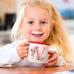 Personalized Cartoon Ballerina Dance Girl 12oz Colored Rim Enamel Cup with Initial and Name Birthday Gift for Girls Ballet Lovers