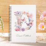 Henkilökohtainen söpö kukka perhonen kirje A5 Spiral Notebook nimi Initial 120 arkkia Syntymäpäivä lahja hänelle