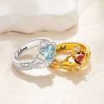 Personalized Dainty Crown Heart Birthstone Ring with Engraved Name and Shiny Zircon Birthday Anniversary Gift for Women