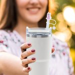 Personalized Shiny Rainbow Cat Reusable Silicone Straw Topper with Initial Charm Accessory for Stanley Tumbler Birthday Party Gift for Her
