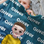 Personalised Cartoon Boy Dinosaur Font Gradient Soft Throw Blanket with Name Home Decor Christmas Birthday Gift for Kids Boys