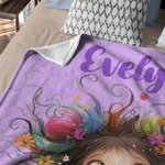 Personalized Multicolor Quirky Cartoon Girl Soft Throw Blanket with Name Home Decor Birthday Gift for Girls Women