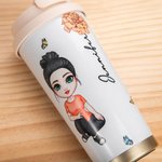 Personalisierter Isolierter Cartoon Figur Reise Kaffeebecher 500ml mit Auslaufsicheren Deckel Silikon Strohhalm Geburtstag Geschenk für Damen Kinder