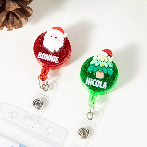 Personalized Glitter Santa Hat Reindeer Gingerbread Snowman Badge Reel with Name Thank You Christmas Gift for Nurses Doctors Medical Staff