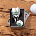 Personalised Cartoon Character Name Magnetic Divot Repair Tool Ball Marker Hat Clip Set with Case Birthday Golf Accessory Gift for Golf Players