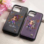 Personalised Cute Football Girl Name Leather Flip Wallet Phone Case with Card Holder and RFID Blocking Birthday Holiday Gift for Women