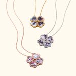 Collier Personnalisé avec 4 Photos Pendentif en Forme de Cœur et Trèfle à Quatre Feuilles Bijoux en Zircon Cadeau Anniversaire pour Femme Famille