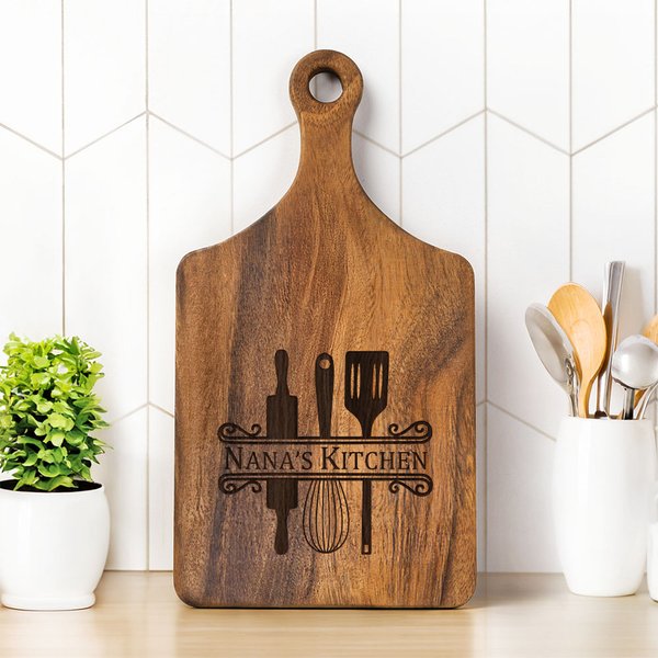 Personalized Engraved Cooking Tool Wooden Bamboo Reversible Cheese Charcuterie Cutting Board with Grip Ship from USA Wedding Gift for Family Friend