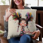 Custom Quirky Girl Pillow Cover with Name – Gift for Girls & Women