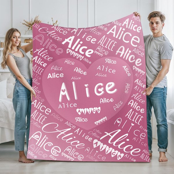 Personalised Romantic Heart Word Cloud Name Soft Throw Blanket Home Decor Birthday Valentine's Day Gift for Couple
