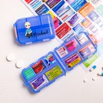 Personalized Birth Flower Cartoon 10 Compartments Pocket Pharmacy Travel Daily Pill Organizer with Name and Medication Labels Gift for Family Friend