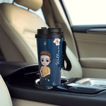 Personalisierter Isolierter Cartoon Figur Reise Kaffeebecher 500ml mit Auslaufsicheren Deckel Silikon Strohhalm Geburtstag Geschenk für Damen Kinder