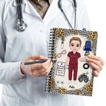 Personalisierte Leopard Cartoon Krankenschwester Arzt Spirale A5 Notebook mit 120 linierten Seiten und Name Geburtstag Anerkennung Geschenk für medizi