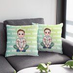 Personalised Cartoon Boy Dinosaur Font Gradient Throw Pillow Cover with Name Home Decor Christmas Birthday Gift for Kids Boys