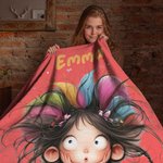 Personalized Multicolor Quirky Cartoon Girl Soft Throw Blanket with Name Home Decor Birthday Gift for Girls Women
