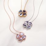 Collier Personnalisé avec 4 Photos Pendentif en Forme de Cœur et Trèfle à Quatre Feuilles Bijoux en Zircon Cadeau Anniversaire pour Femme Famille