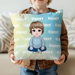 Personalised Cartoon Boy Dinosaur Font Gradient Throw Pillow Cover with Name Home Decor Christmas Birthday Gift for Kids Boys