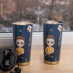 Personalisierter Isolierter Cartoon Figur Reise Kaffeebecher 500ml mit Auslaufsicheren Deckel Silikon Strohhalm Geburtstag Geschenk für Damen Kinder