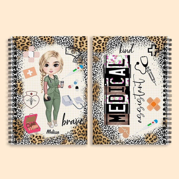 Personalisierte Leopard Cartoon Krankenschwester Arzt Spirale A5 Notebook mit 120 linierten Seiten und Name Geburtstag Anerkennung Geschenk für medizi