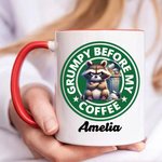 Personalised Grumpy Before Coffee Cartoon Animal 11oz Mug with Name Birthday Gift for Family Friends
