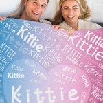 Personalised Romantic Heart Word Cloud Name Soft Throw Blanket Home Decor Birthday Valentine's Day Gift for Couple