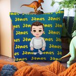 Personalised Cartoon Boy Dinosaur Font Gradient Throw Pillow Cover with Name Home Decor Christmas Birthday Gift for Kids Boys
