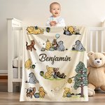 Personalized Classic Winnie the Pooh Illustration Soft Throw Blanket with Name Nusery Decor Birthday Baby Shower Gift for Newborns Boys Girls