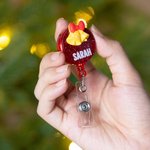 Personalised Glitter Santa Hat Reindeer Gingerbread Snowman Badge Reel with Name Thank You Christmas Gift for Nurses Doctors Medical Staff