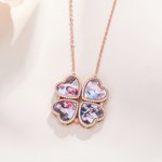 Collier Personnalisé avec 4 Photos Pendentif en Forme de Cœur et Trèfle à Quatre Feuilles Bijoux en Zircon Cadeau Anniversaire pour Femme Famille