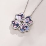 Collier Personnalisé avec 4 Photos Pendentif en Forme de Cœur et Trèfle à Quatre Feuilles Bijoux en Zircon Cadeau Anniversaire pour Femme Famille