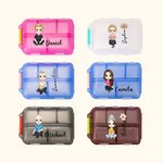 Personalized Birth Flower Cartoon 10 Compartments Pocket Pharmacy Travel Daily Pill Organizer with Name and Medication Labels Gift for Family Friend