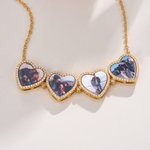 Collier Personnalisé avec 4 Photos Pendentif en Forme de Cœur et Trèfle à Quatre Feuilles Bijoux en Zircon Cadeau Anniversaire pour Femme Famille