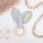 Personlig babysäker söt kanin virkad babyskallra sensorisk leksak med namn Baby Shower Present för nyfödd