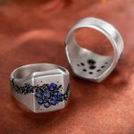 Personalized Handmade Blue Sapphire Signet Ring with Engraved Name Father's Day Birthday Gift for Father Men