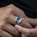 Personalized Handmade Blue Sapphire Signet Ring with Engraved Name Father's Day Birthday Gift for Father Men