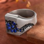 Personalized Handmade Blue Sapphire Signet Ring with Engraved Name Father's Day Birthday Gift for Father Men