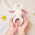 Personalized Baby-safe Cute Animal Rabbit Bear Crochet Baby Rattle with Engraved Name Baby Shower Gift for Newborn