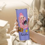 Gepersonaliseerd Cartoon Gebreid Meisje Naam 20oz Skinny Tumbler met Rietje en Borstel Verjaardagscadeau voor Gehaakte Naailiefhebbers