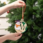 Personalised Cute Snowman Letter Double Layer Wooden Christmas Ball Ornament with Name Holiday Tree Decor Christmas Gift for Family Kids