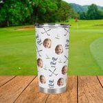 Personalisierte Best Dad von Par Golf Thema Gesicht Foto 20oz isoliert Becher mit Deckel und Strohhalm Geburtstag Sport Geschenk für Familie Golfspiel