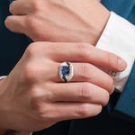 Personalized Handmade Blue Sapphire Signet Ring with Engraved Name Father's Day Birthday Gift for Father Men