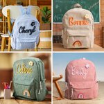 Personalised Braided Flower Rainbow Name Corduroy Kid Toddler Backpack for Preschool Kindergarten Birthday Back to School Gift for Boys Girls