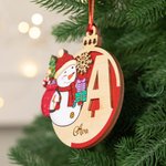 Personalised Cute Snowman Letter Double Layer Wooden Christmas Ball Ornament with Name Holiday Tree Decor Christmas Gift for Family Kids
