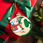 Personalised Cute Snowman Letter Double Layer Wooden Christmas Ball Ornament with Name Holiday Tree Decor Christmas Gift for Family Kids